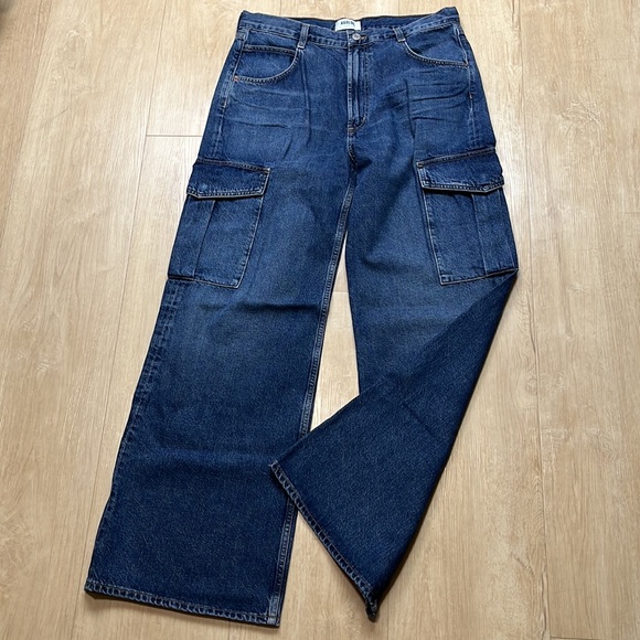 Agolde Minka Jeans Cargo High Rise Wide Leg Blue Denim Zip Path, Size 30 1238 - Picture 5 of 9